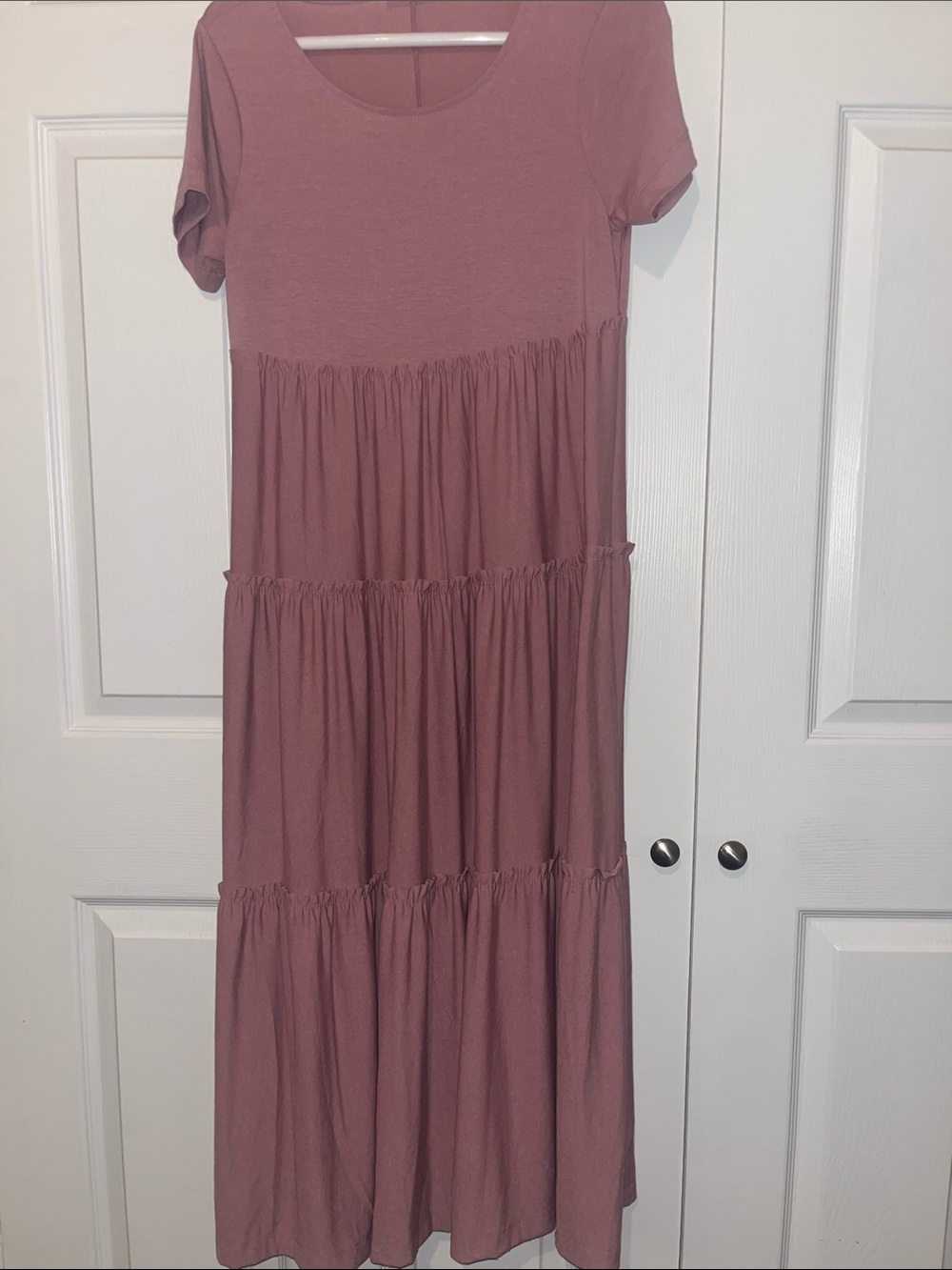 Zenana Outfitters Mauve Tiered Short Sleeve Maxi Dress